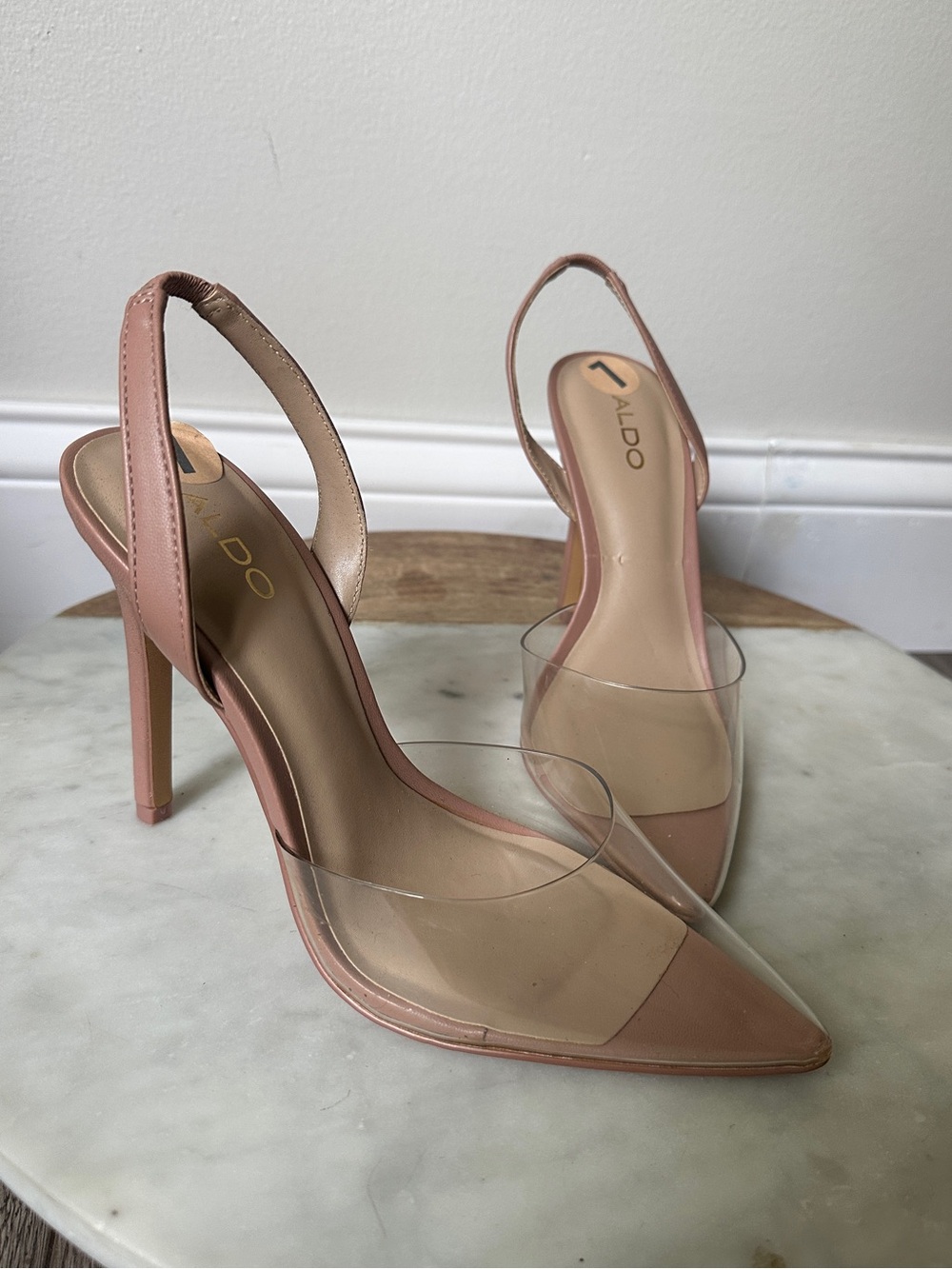ALDO MARIE Point Toe Slingback Pumps Nude heels